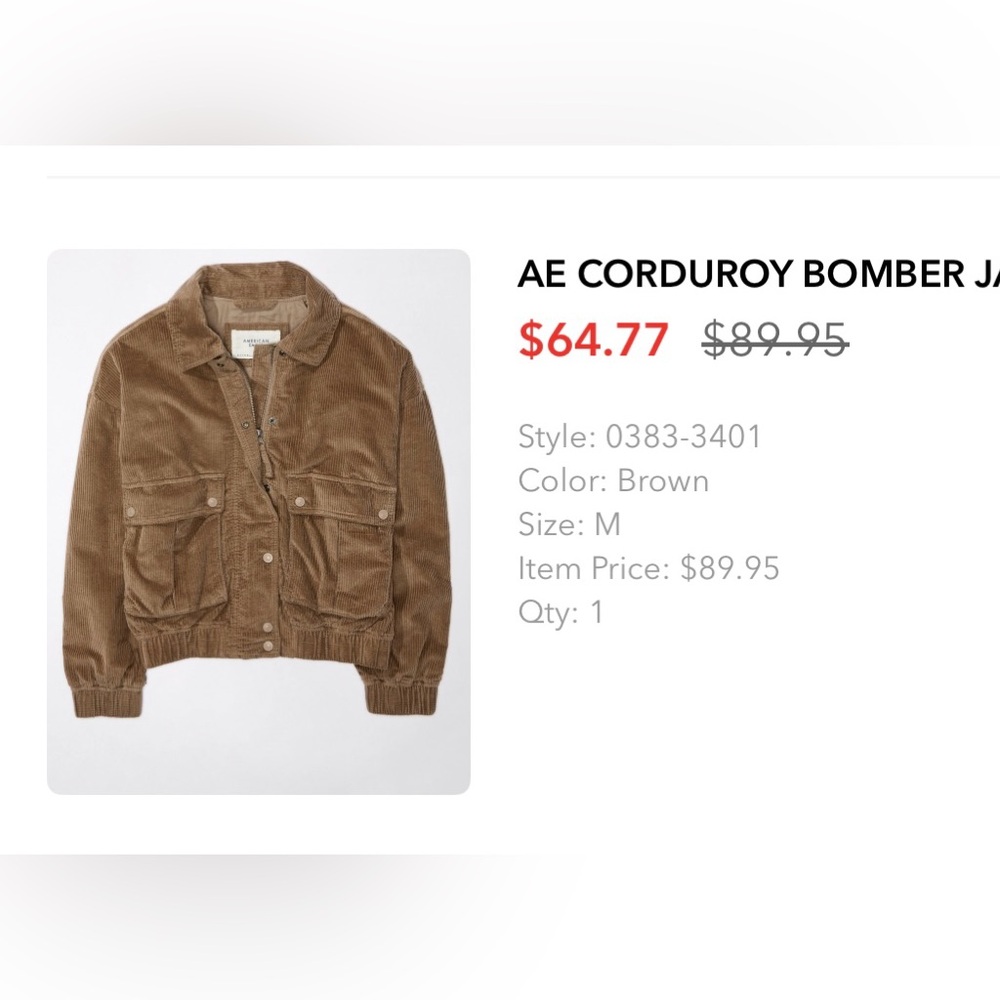 AE Corduroy Bomber Jacket in Brown